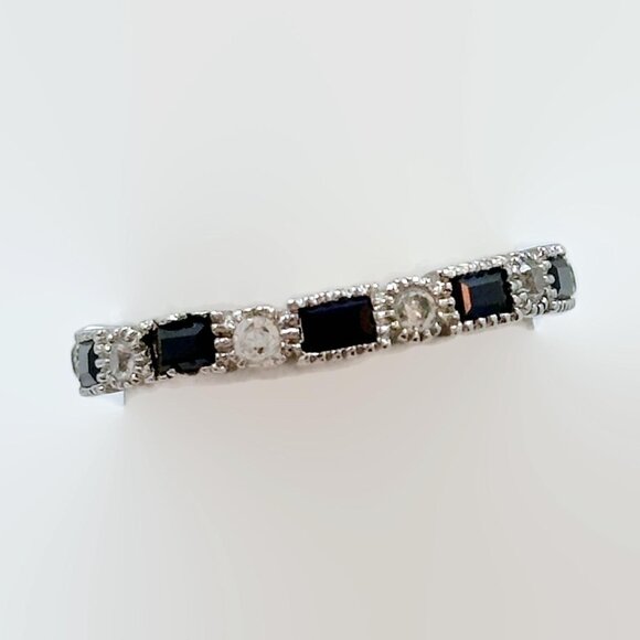 Sapphire Ring, Stacking, Band, Sterling Silver, Ring Guard, Art Deco Style,Blue - Picture 5 of 8